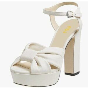 FSJ Women Platform Chunky Block High Heel Sandals Peep Toe Ankle Strap White